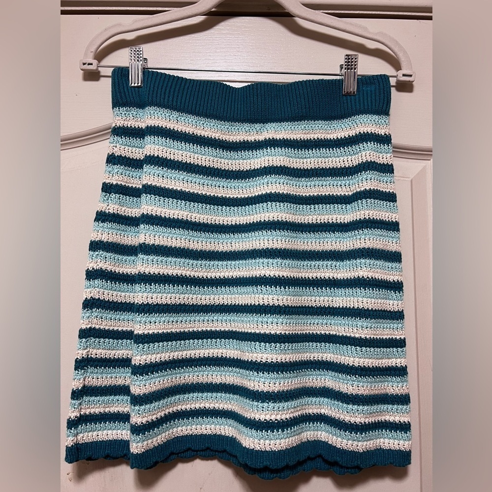 Wild Fable crochet sweater knit skirt, medium. Blue teal stripe multi Worn once. - Picture 3 of 4
